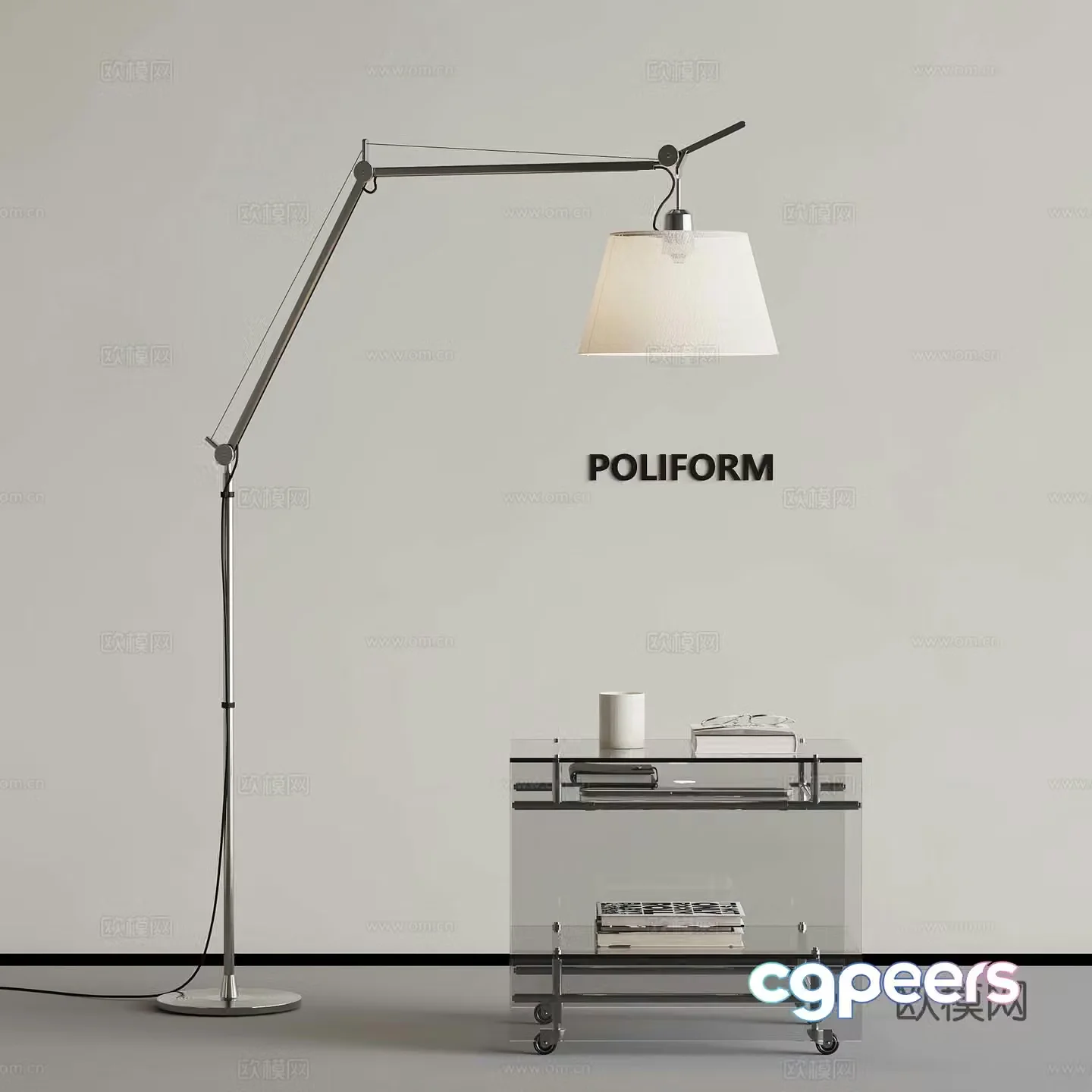 Modern floor lamp Metal floor lamp Mechanical floor lamp Glass side table 3D model