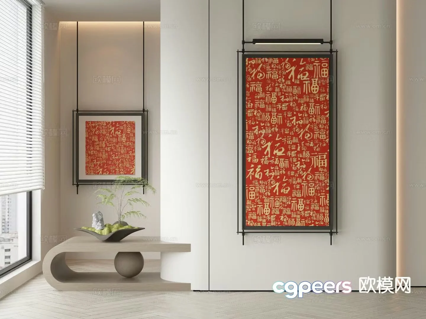 New Chinese style decorative painting blessing hanging painting festive hanging painting 3D model