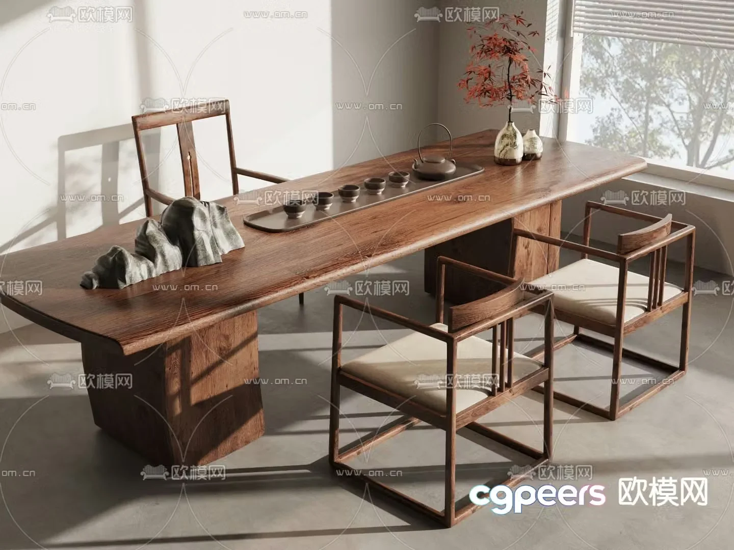 New Chinese style tea table and chairs tea table 3d model