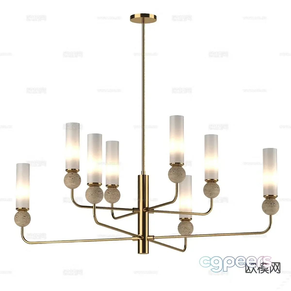 Modern multi-head chandelier 3d model