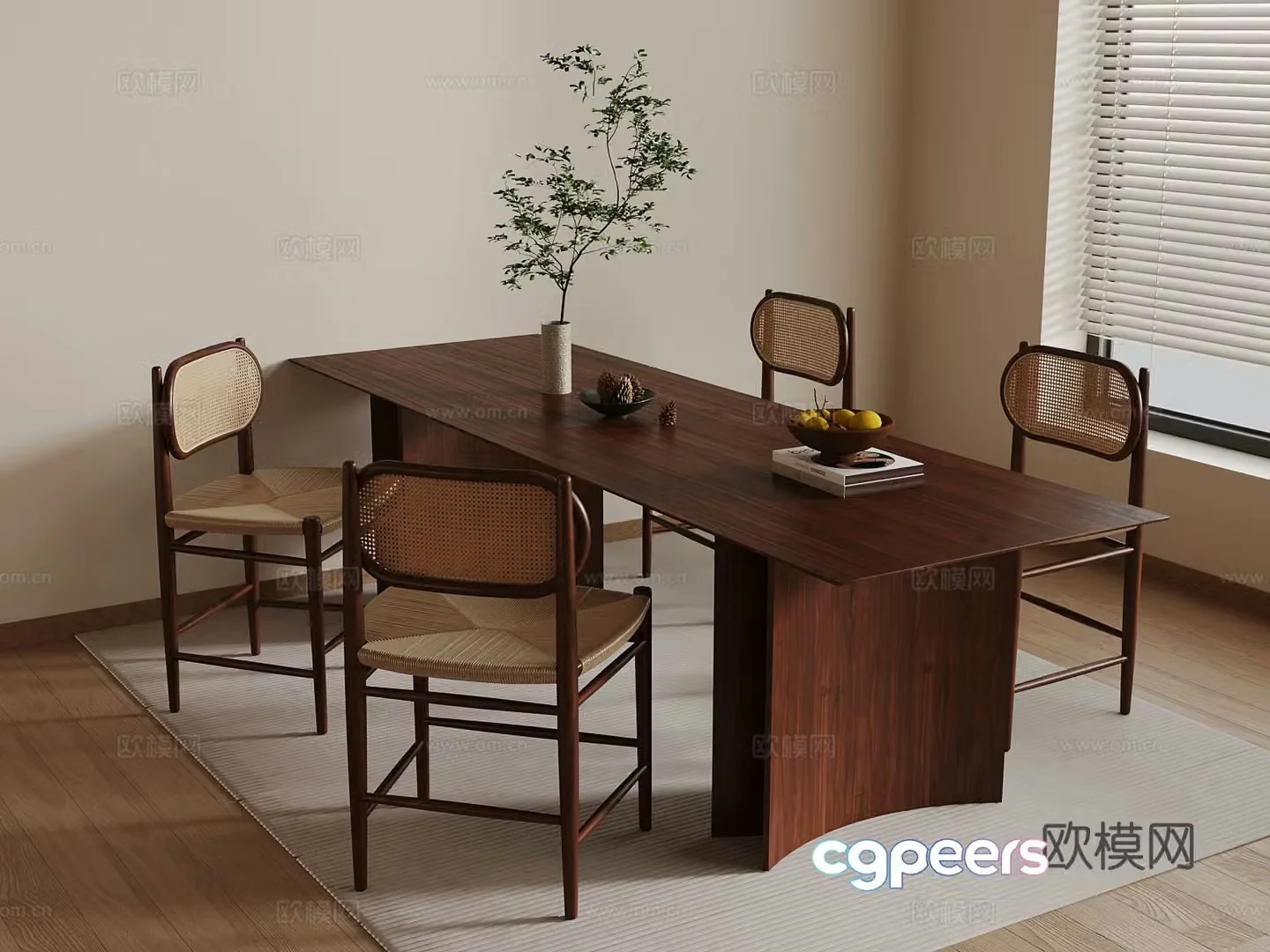 Dining table and chairs medieval style dining table and chairs fruit decoration 3D model
