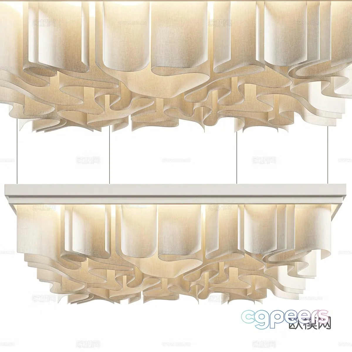 New Chinese light luxury fabric wavy ceiling 3D model