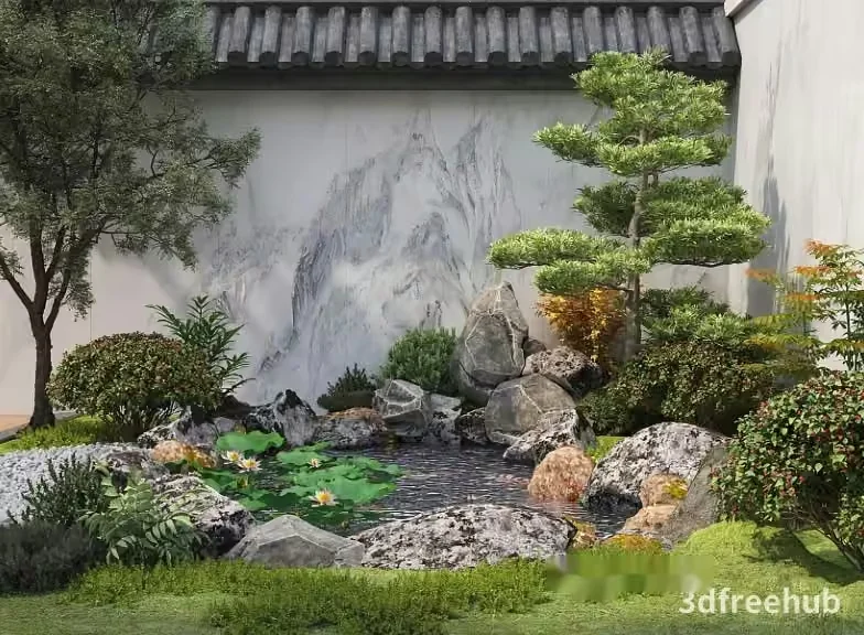 A Serene Japanese-Style Garden 3D Model – 21846 – VRAY Render