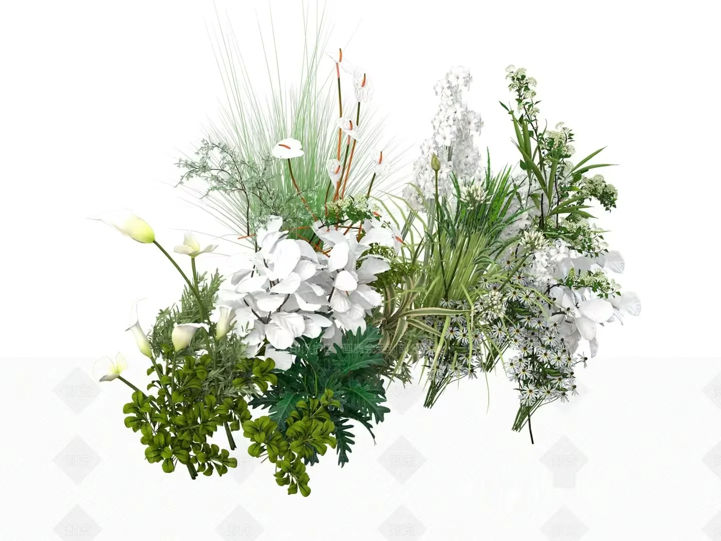 White Flowers And Greenery 3D Model – 14101 – VRAY Render