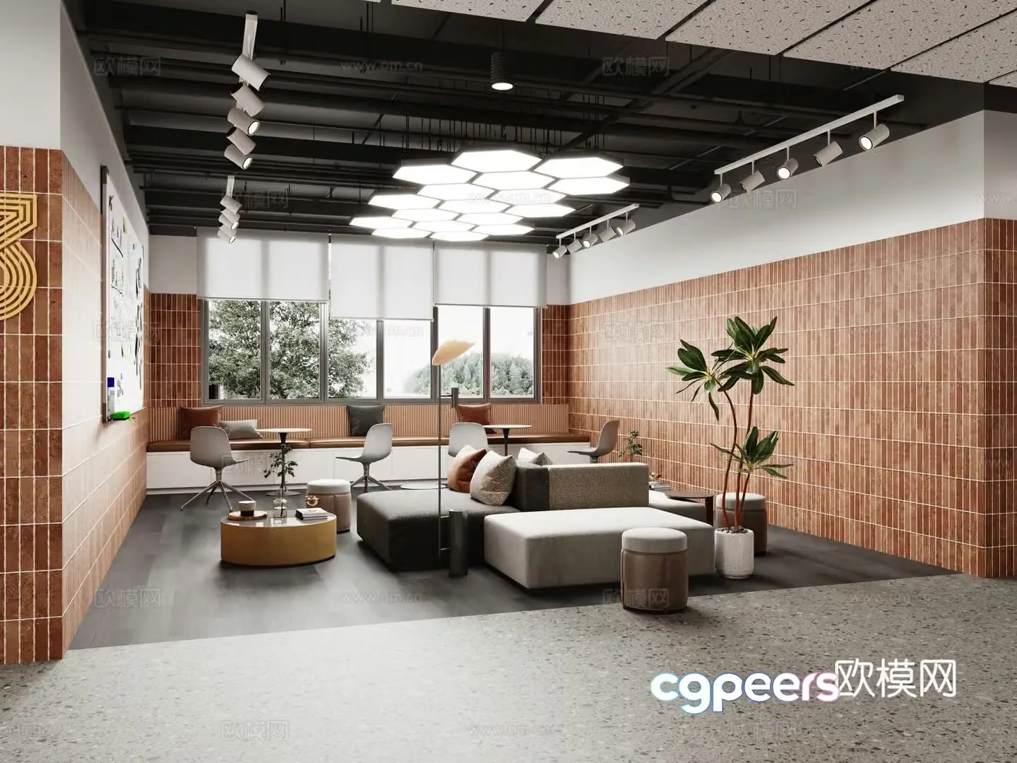 Modern office lounge area 3d model