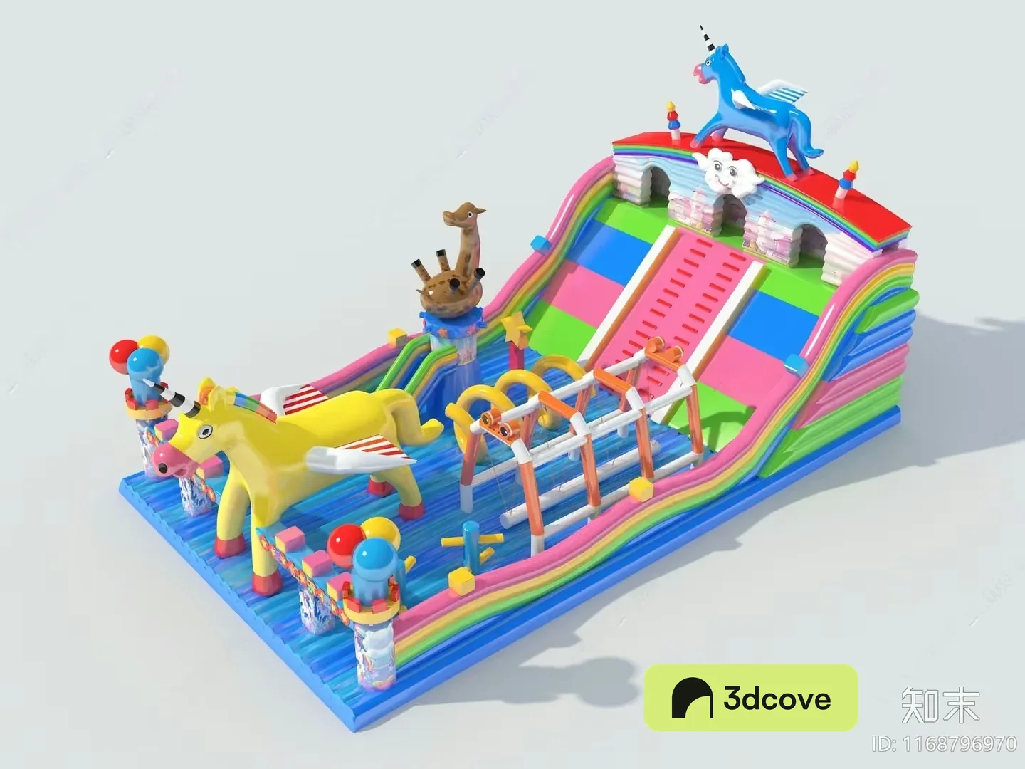 A Colorful Playground With A Slide And Animals