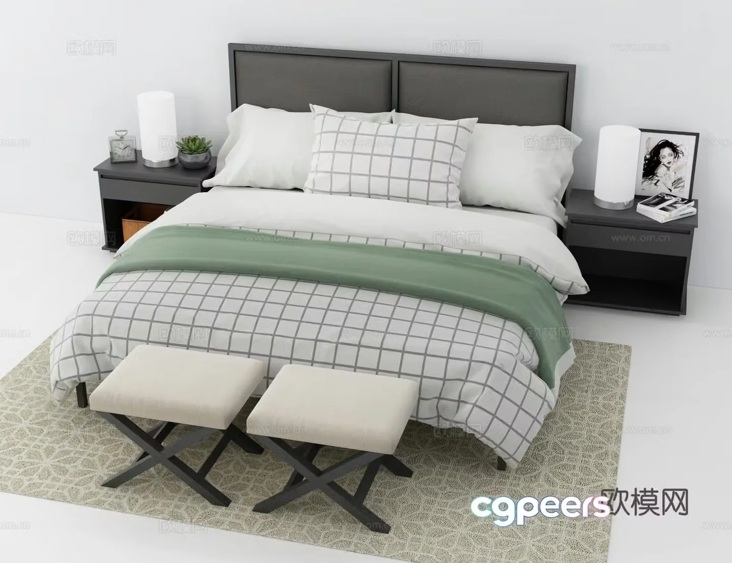 Modern double bed 3d model