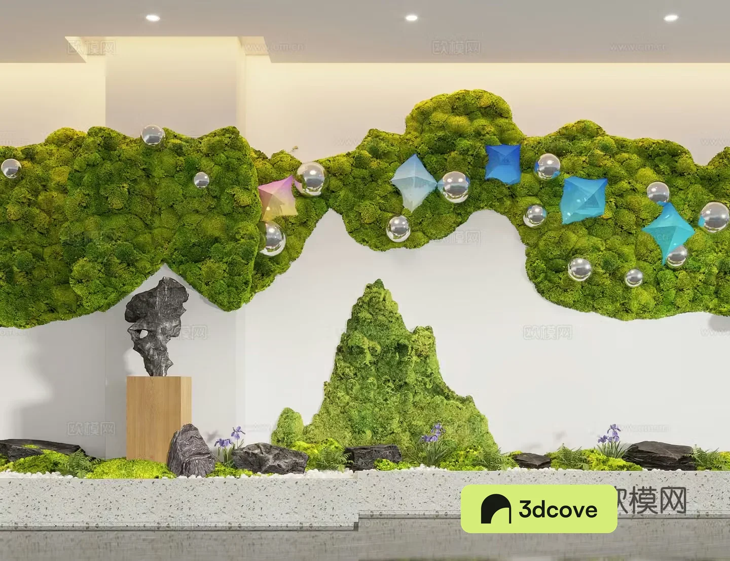 Modern interior landscape landscaping moss landscape plant wall immortal moss wall
