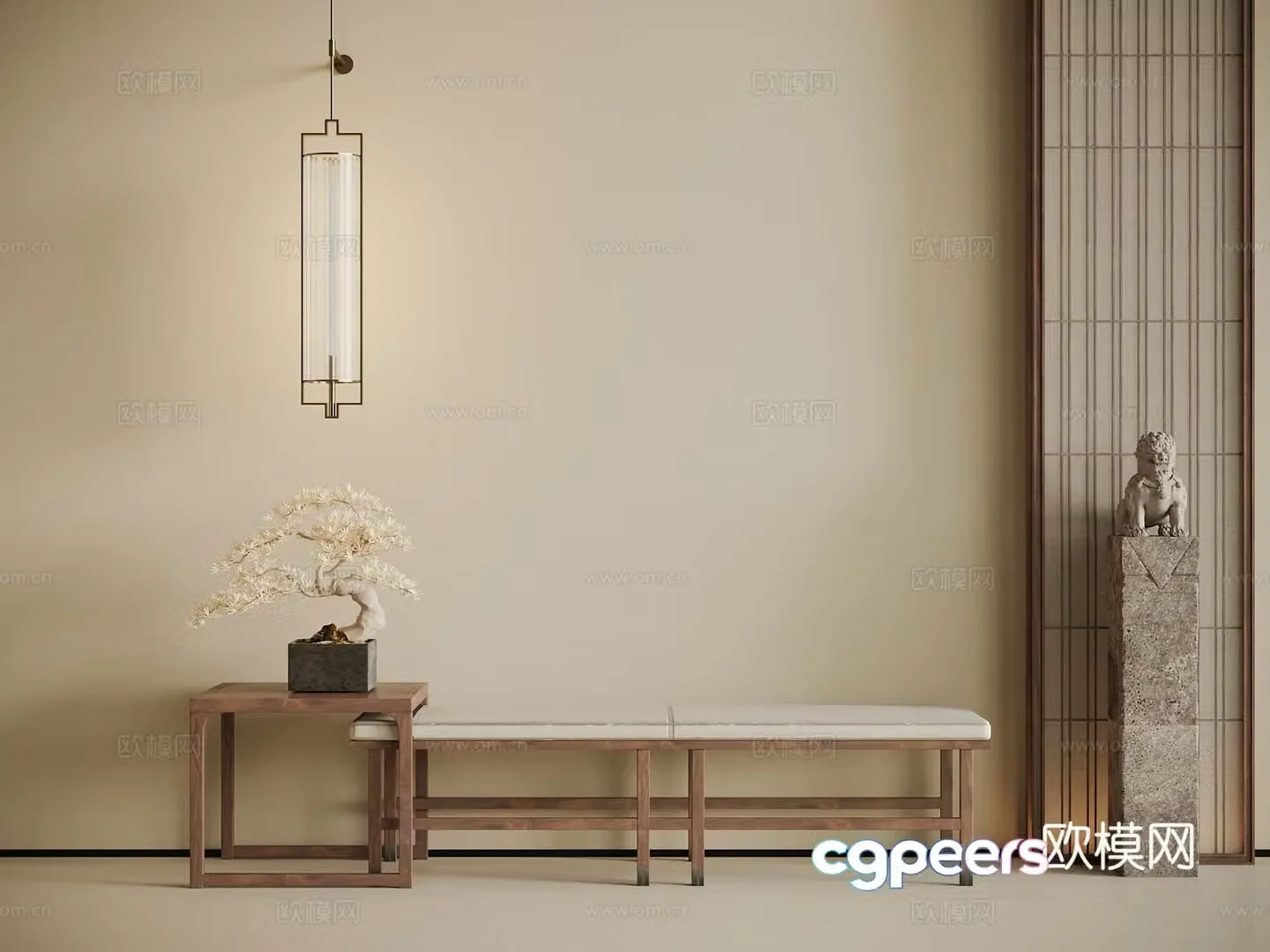 New Chinese bench bed tail stool wooden stool horse stool wooden DuPont paper screen 3D model