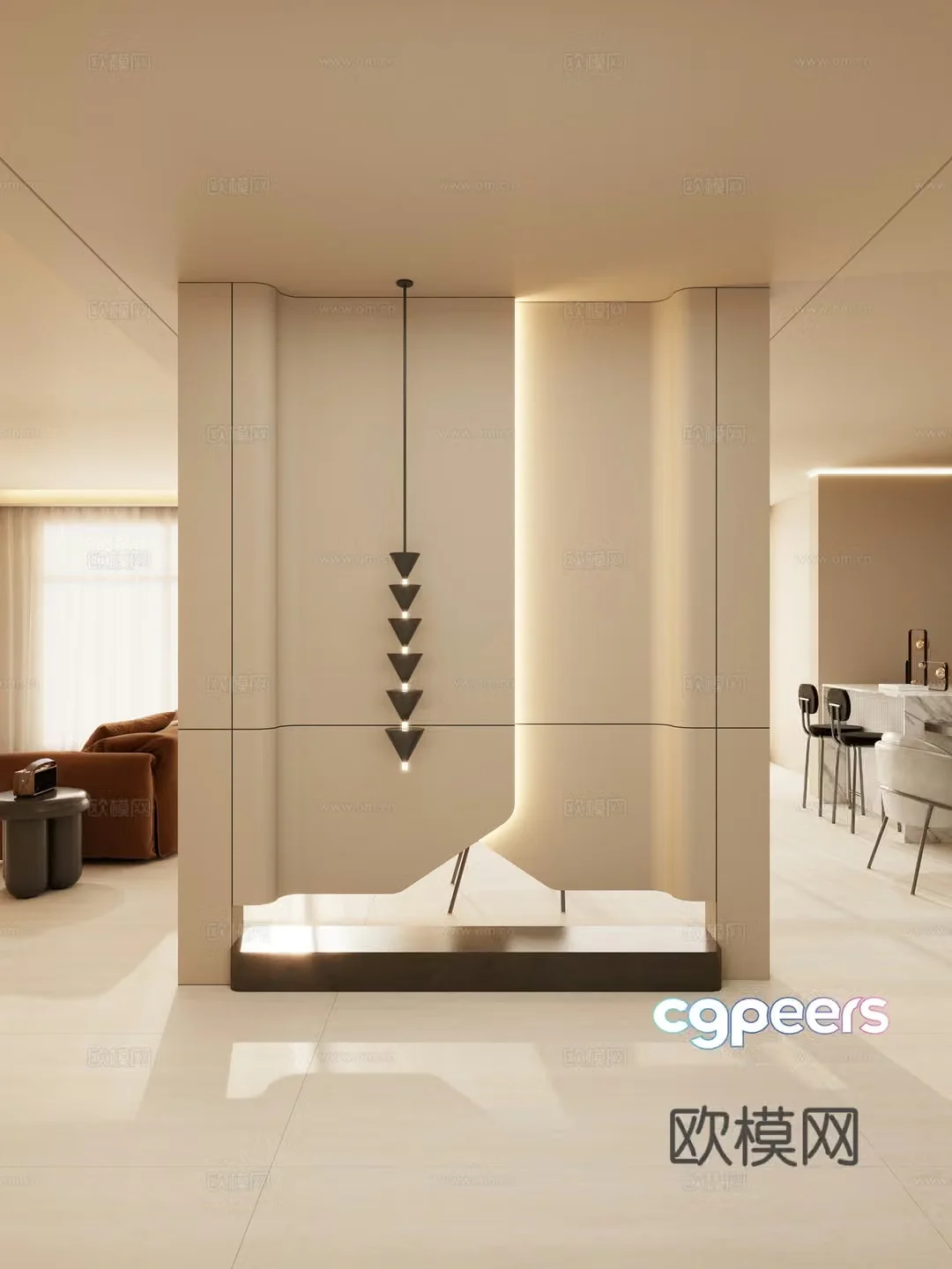 Italian style cream style symmetrical shape chandeliers cave stones without owner lamps door partitions 3D model