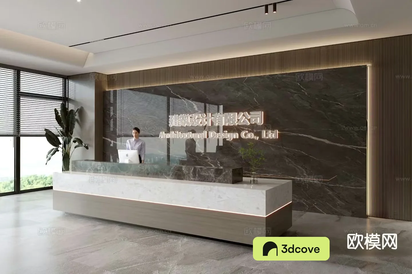 Modern company front desk reception desk front desk background wall