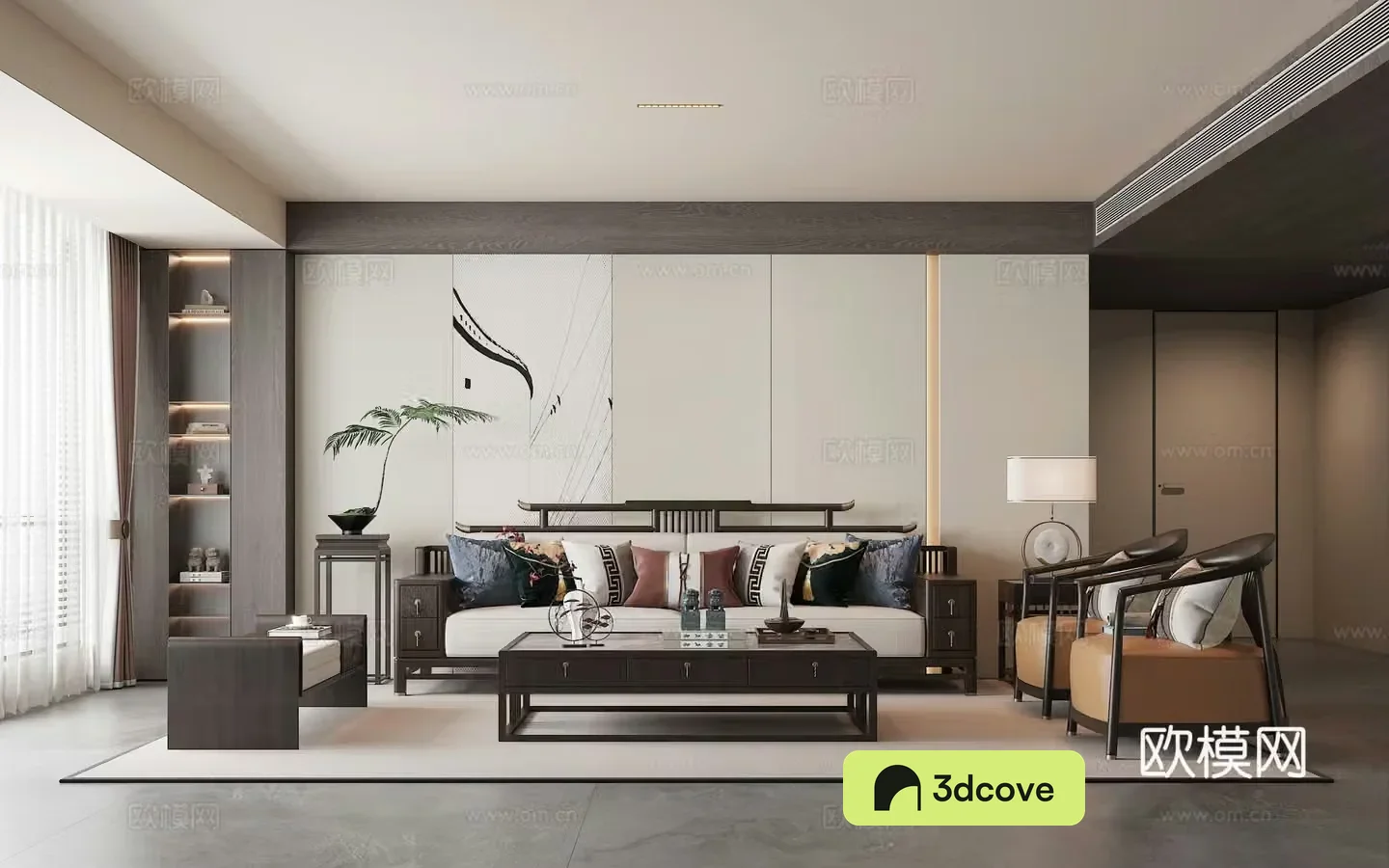 New Chinese style living room without lights new Chinese style sofa background