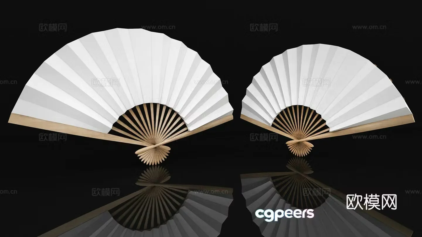New Chinese style palace fan folding fan small round fan 3D model