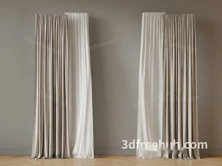 A Pair Of White Curtains 3D Model – 20870 – VRAY Render