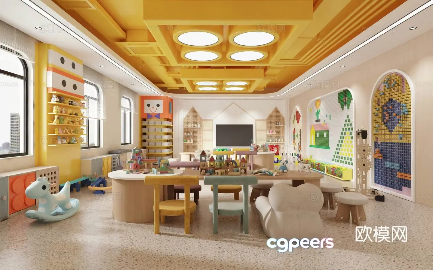 Kindergarten Lego Construction Room Lego Wall Tetris Kindergarten Recreation Room Lego Construction 3D Model
