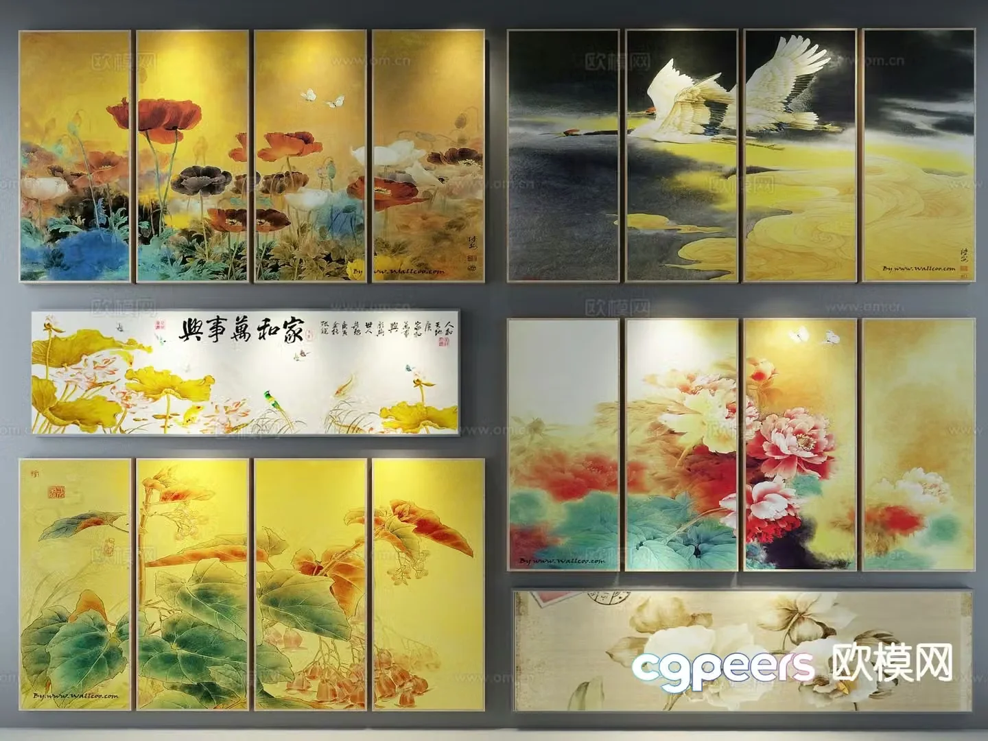 New Chinese style decorative hanging painting koi painting 3d model