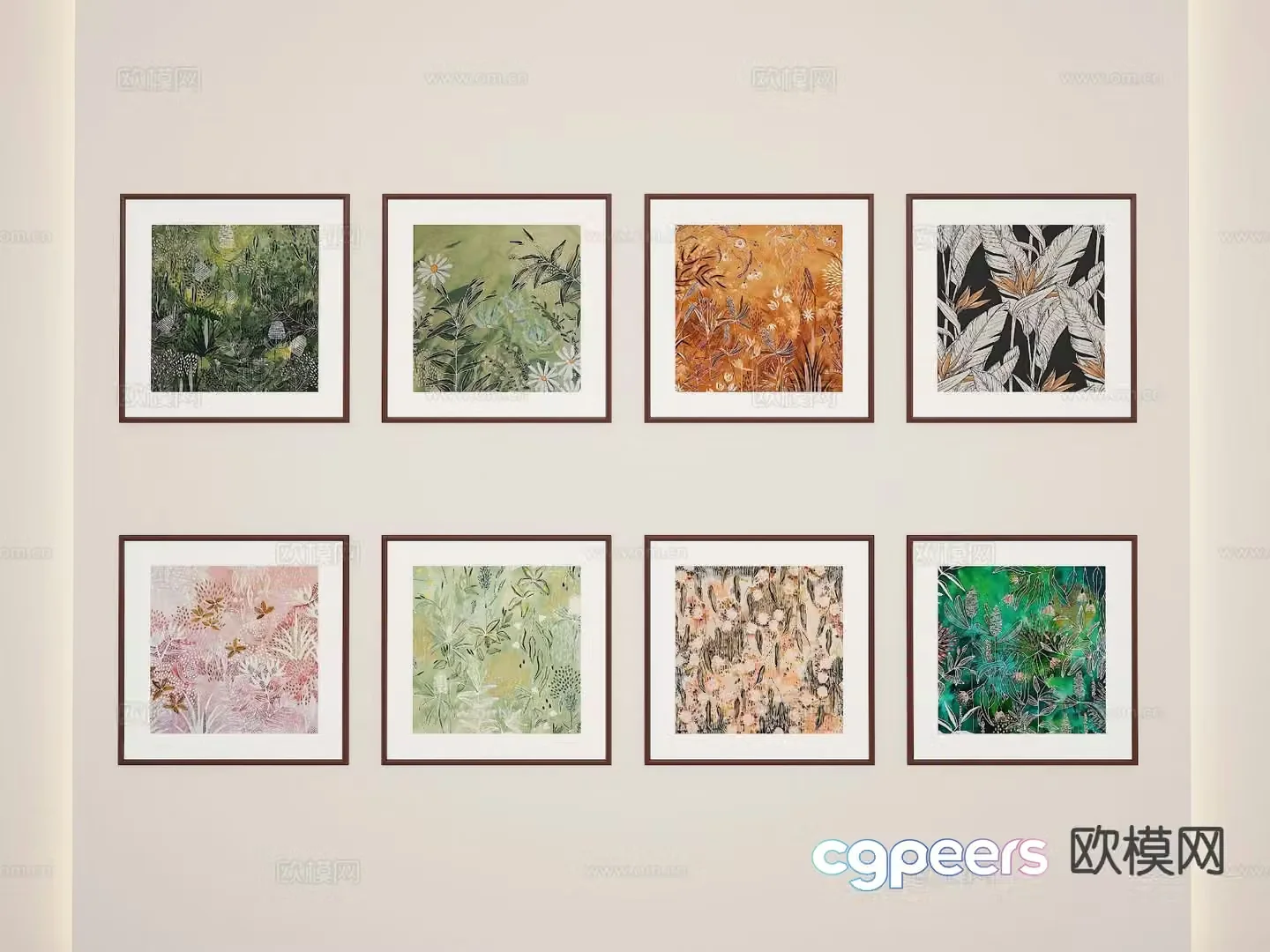 Modern plant hanging painting combination painting 3D model