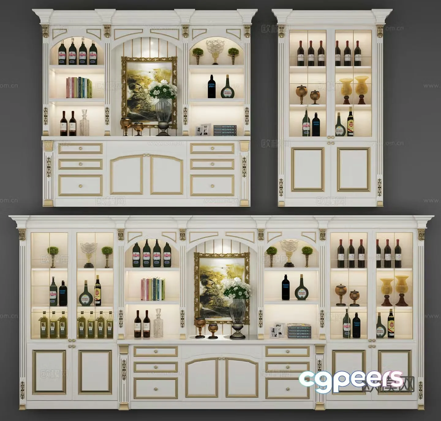 European simple wine cabinet combination 3D model