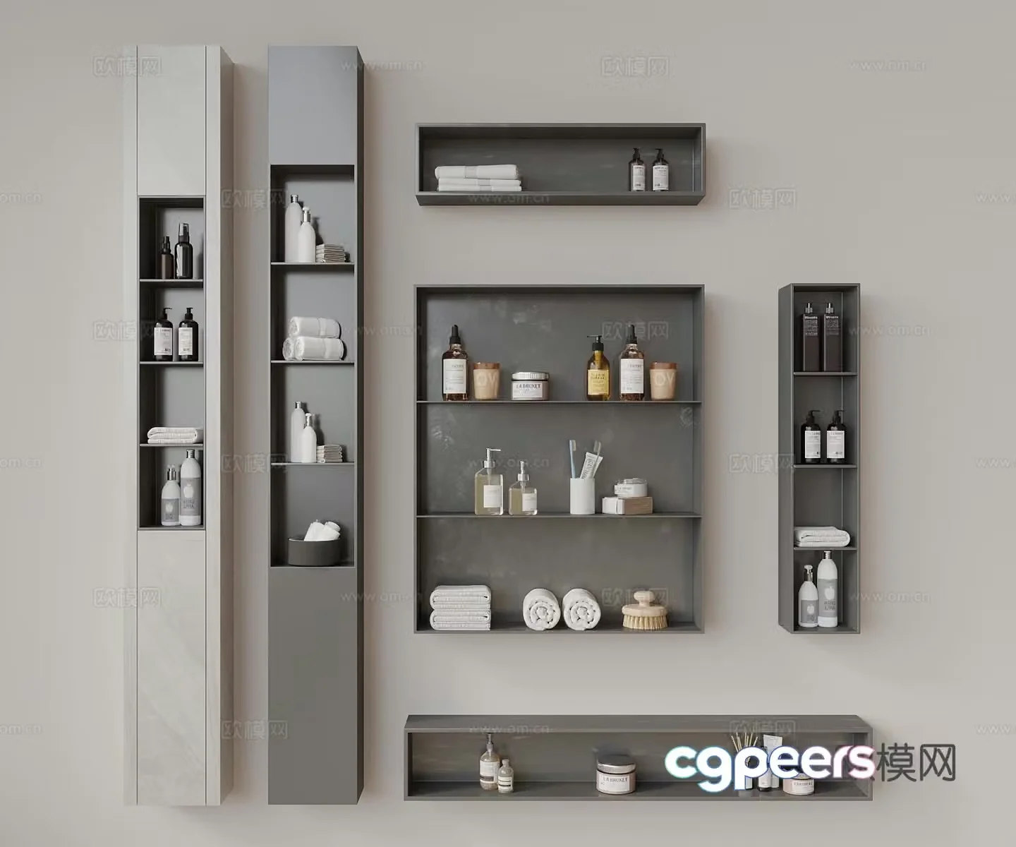 Modern alcove bathroom cabinet shelves 3d model