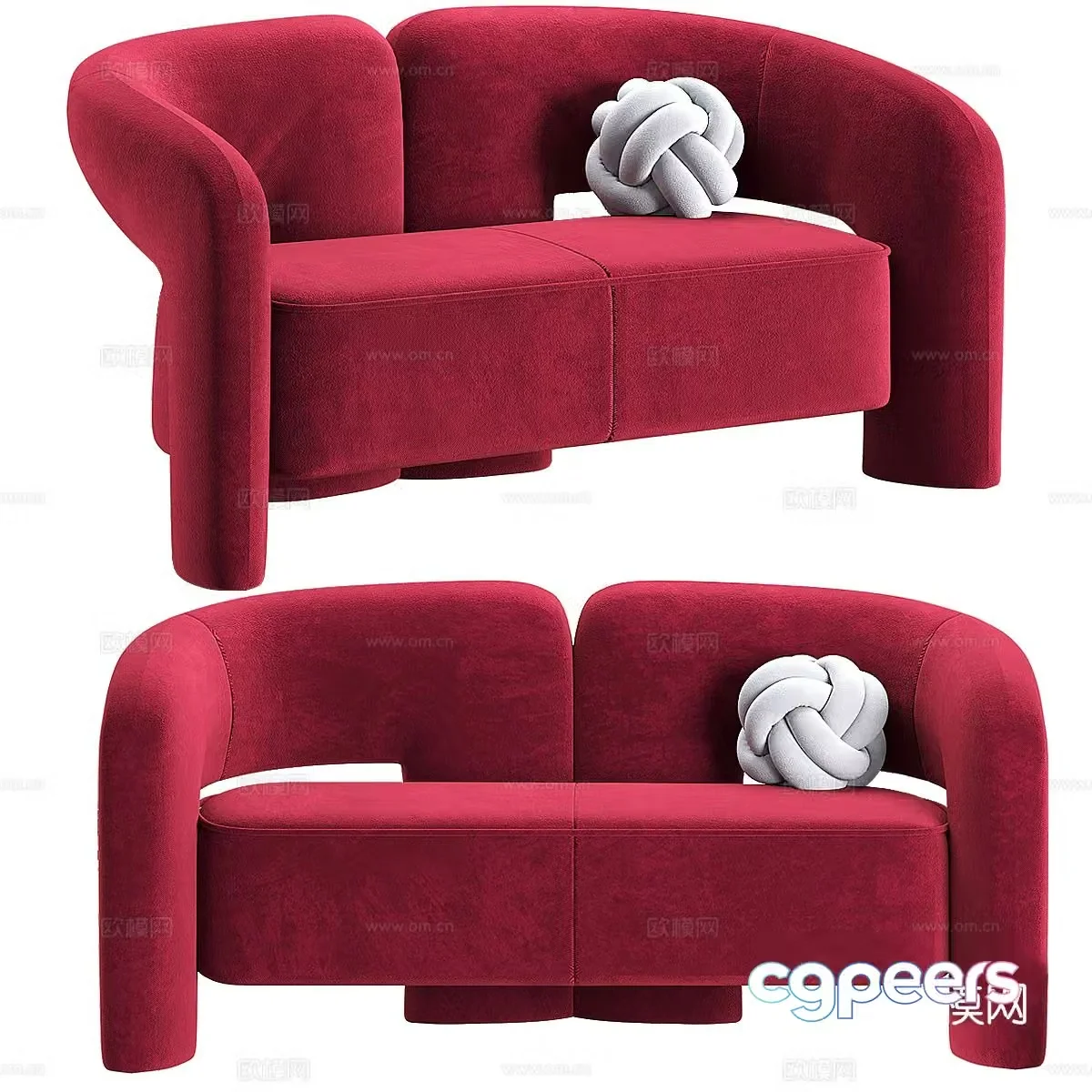 Modern red sofa double sofa 3d model