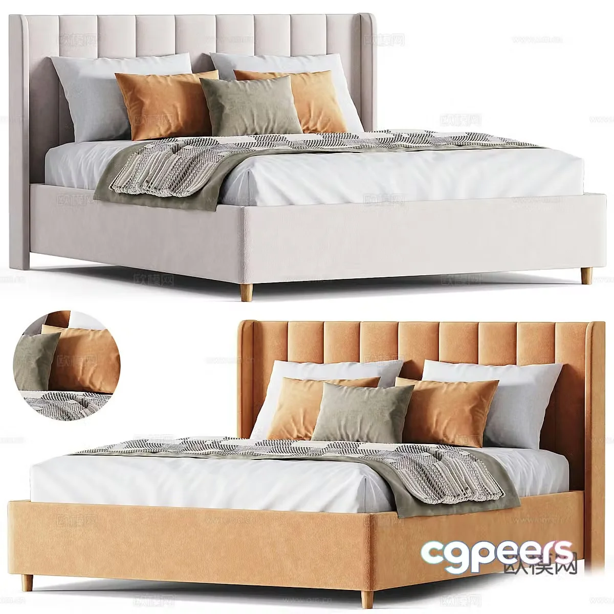 Modern Italian fabric double bed 3D model