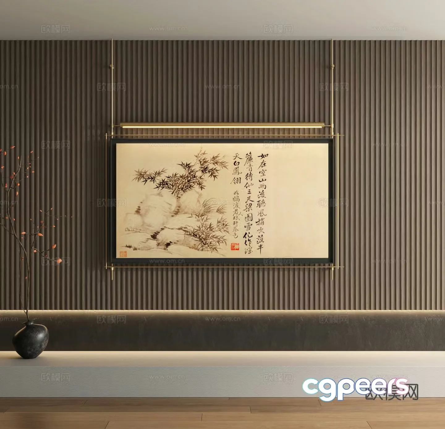 New Chinese style decorative painting calligraphy calligraphy and painting 3D model