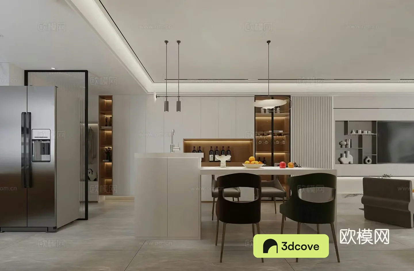 Modern restaurant island bar light luxury simple wine cabinet modern living restaurant refrigerator G