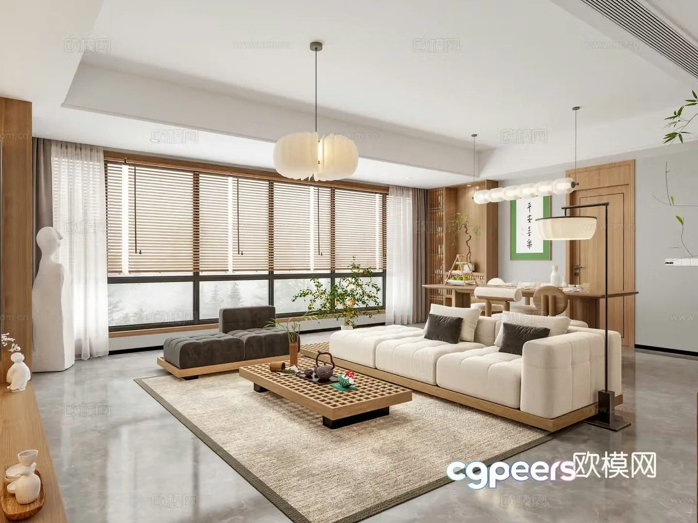 Japanese home decoration living and dining room 3D model