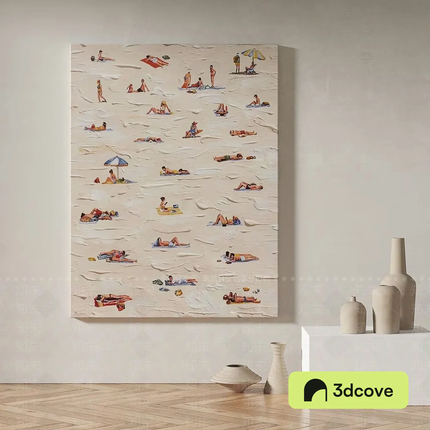 A Painting Of People On A Beach