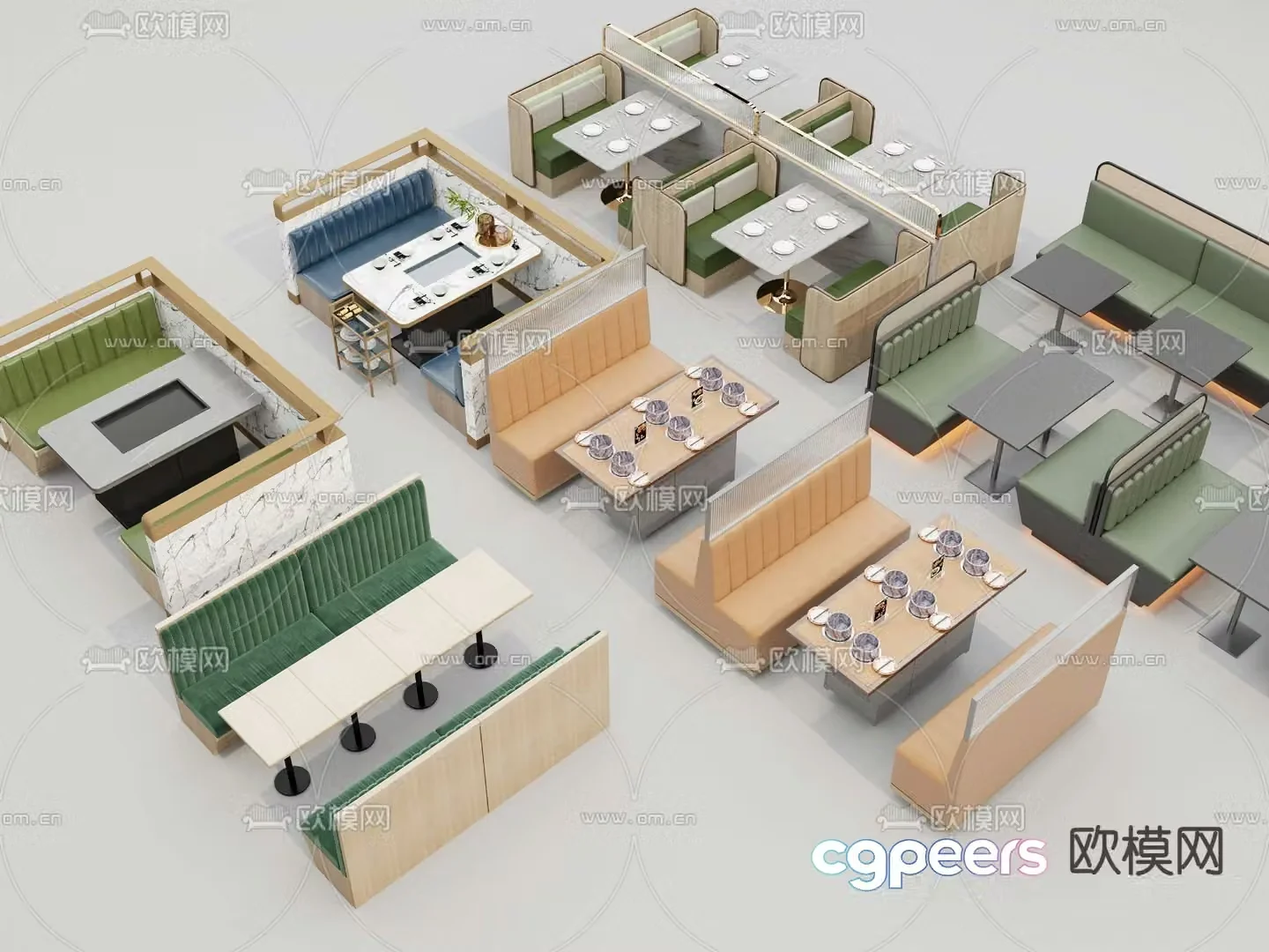 Card seat dining table and chairs milk tea shop card seat 3D model