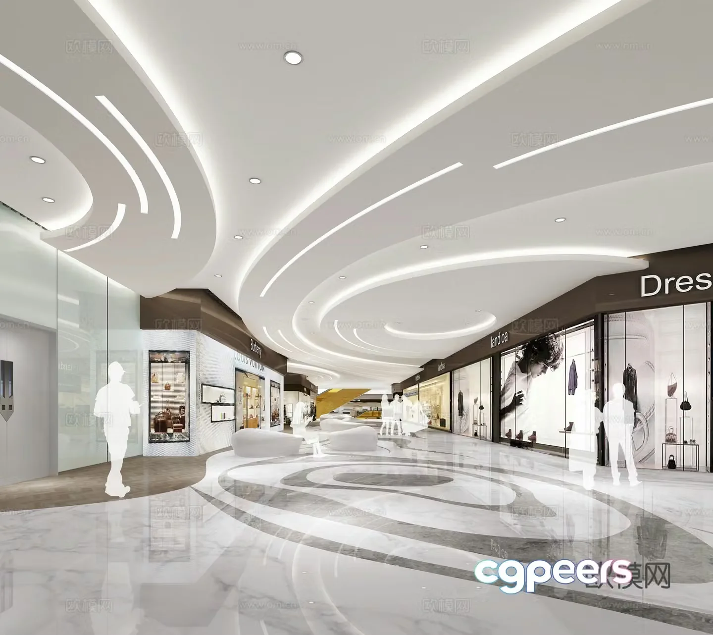 Modern shopping mall atrium 3d model
