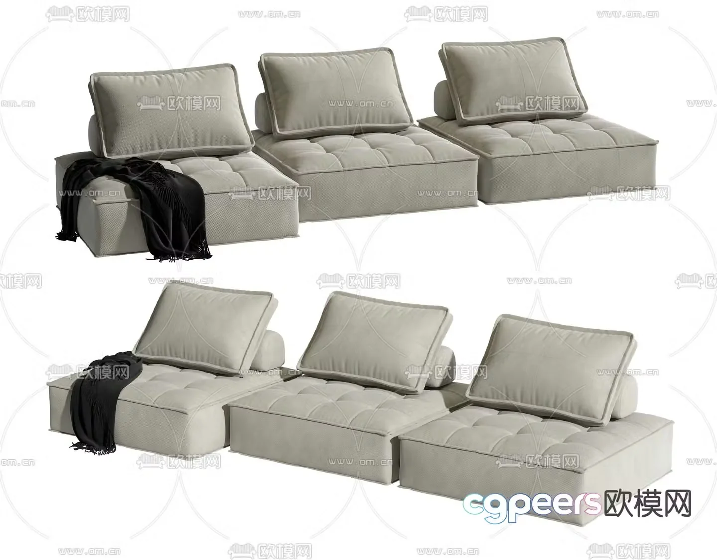 Modular sofa three-seat sofa 3d model