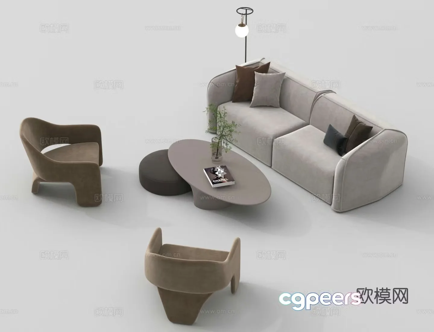Double sofa casual sofa coffee table leisure chair 3d model