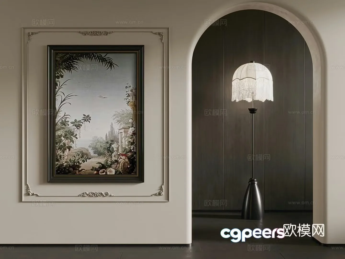 34 French retro style hanging paintings decorative paintings floor lamps 3D model
