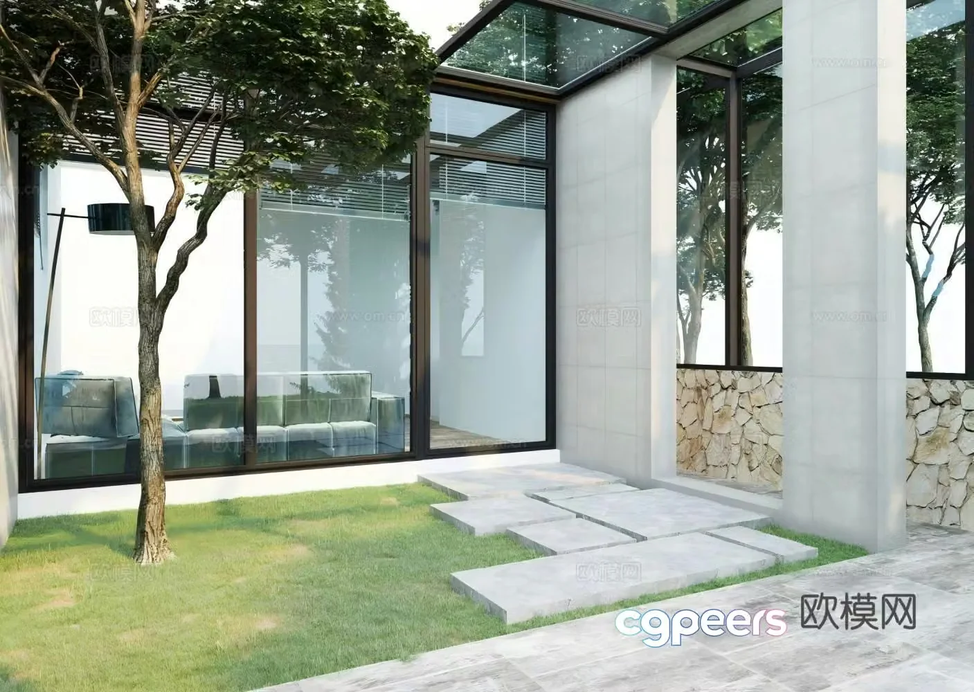 Modern villa courtyard sun room 3D model