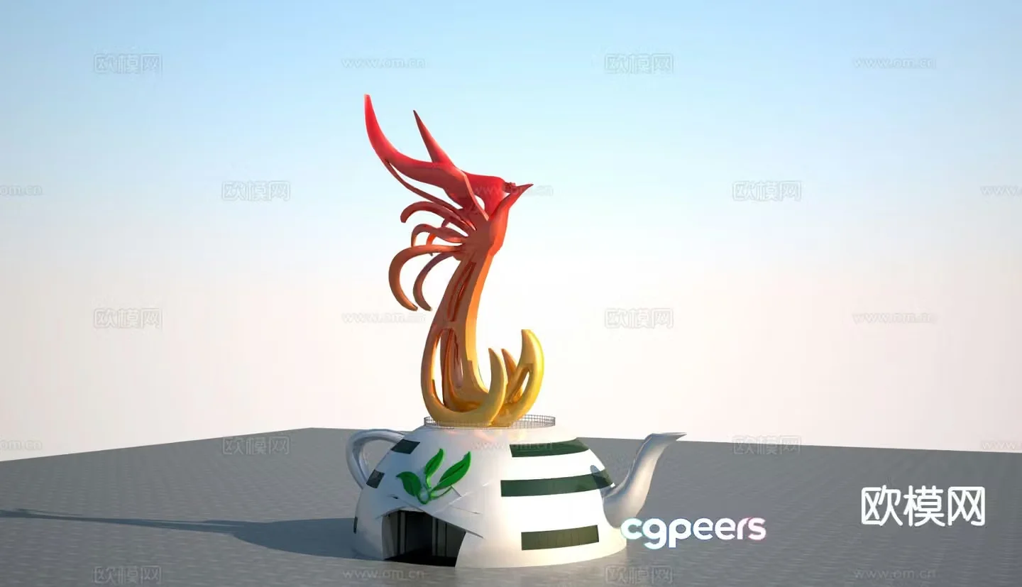 Modern phoenix landscape sculpture 3d model