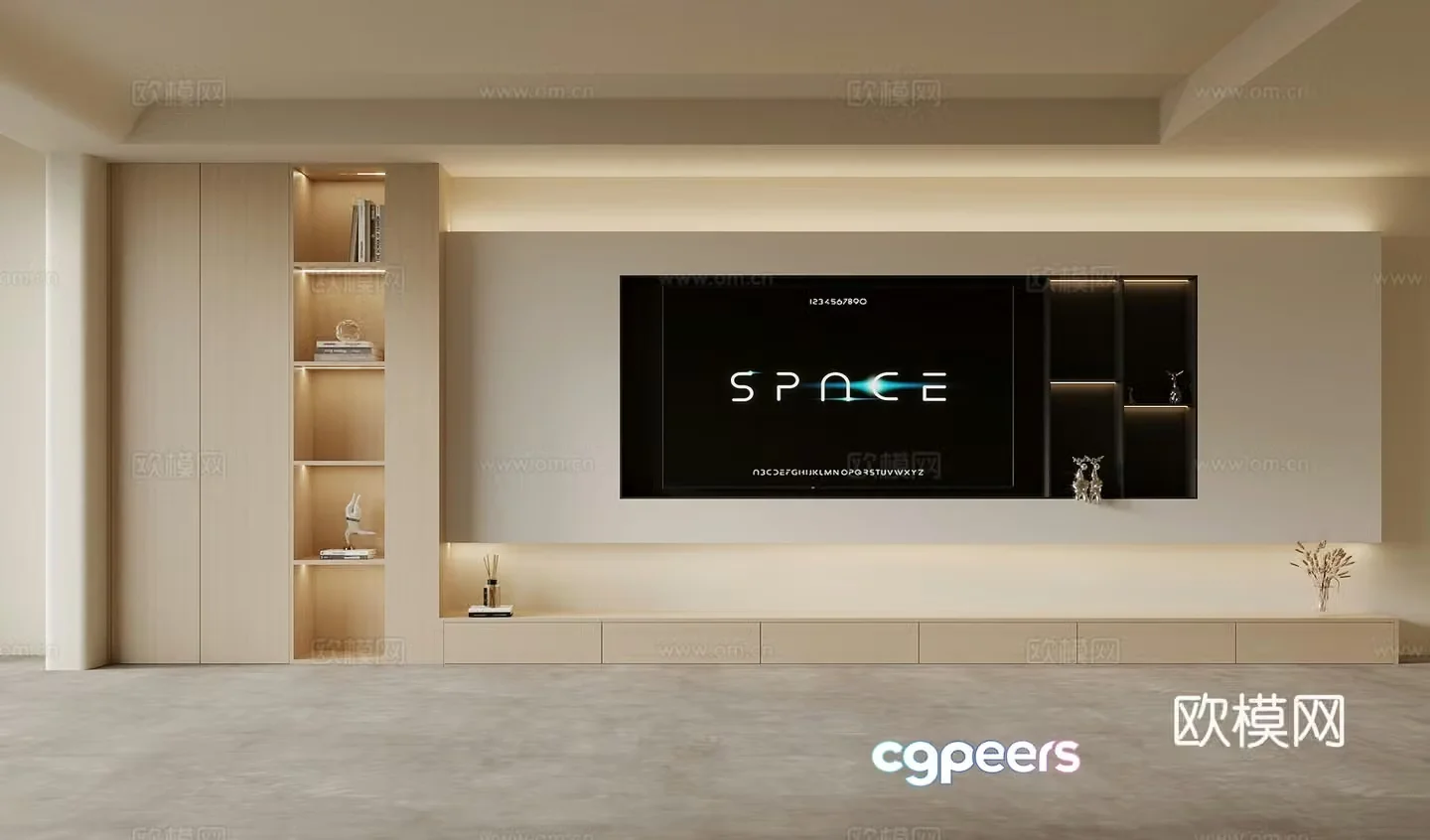TV background wall modern creamy TV background wall TV cabinet 3d model