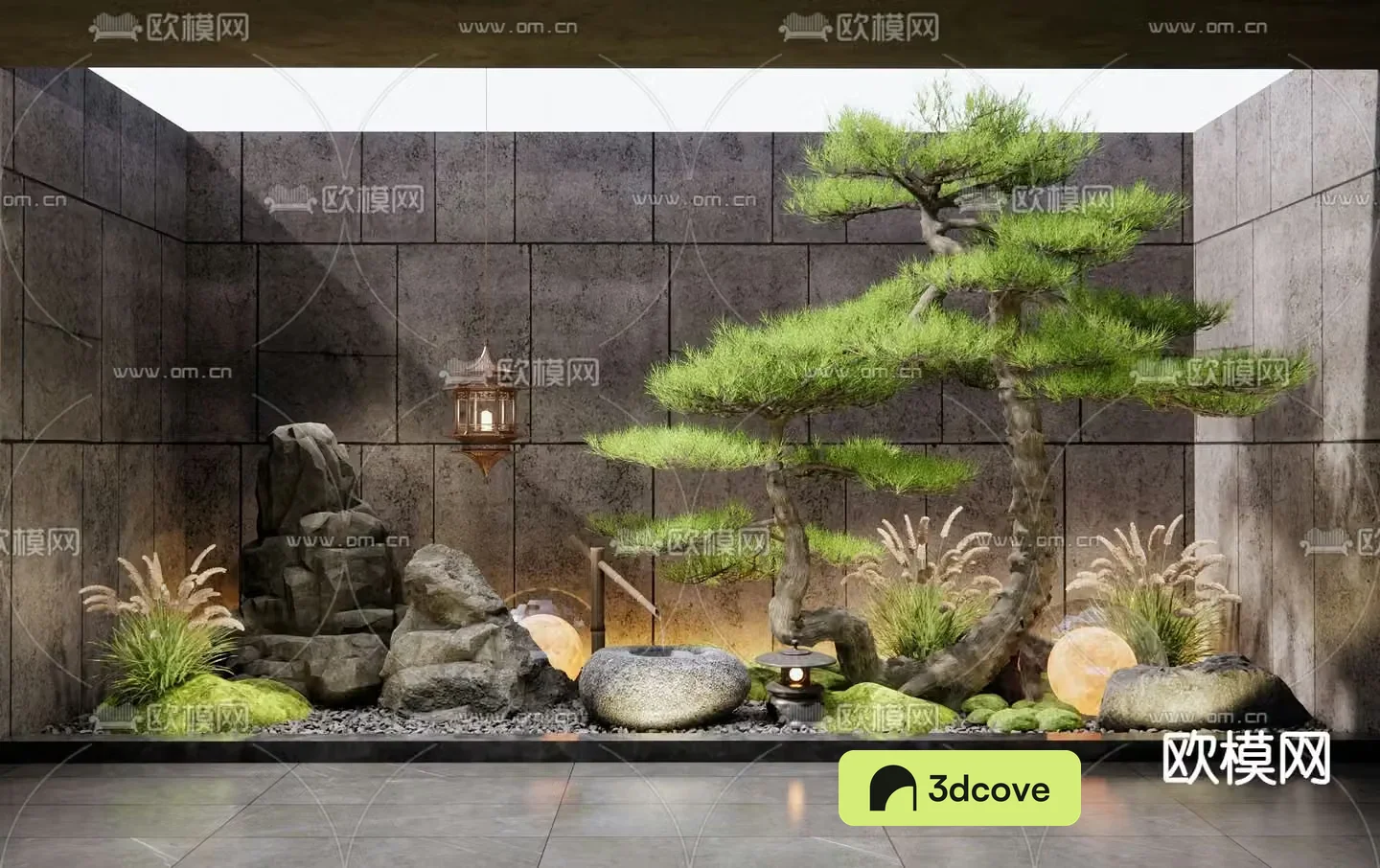 Patio courtyard landscape sketch pine tree landscaping