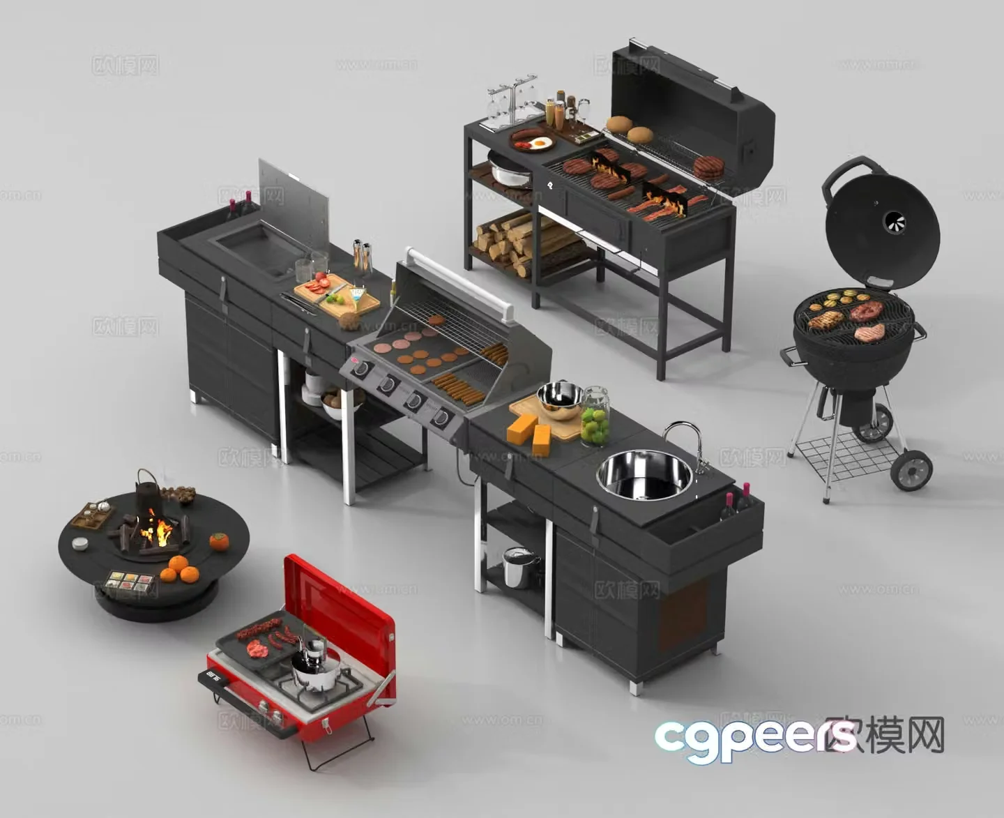Outdoor barbecue grill barbecue table 3d model