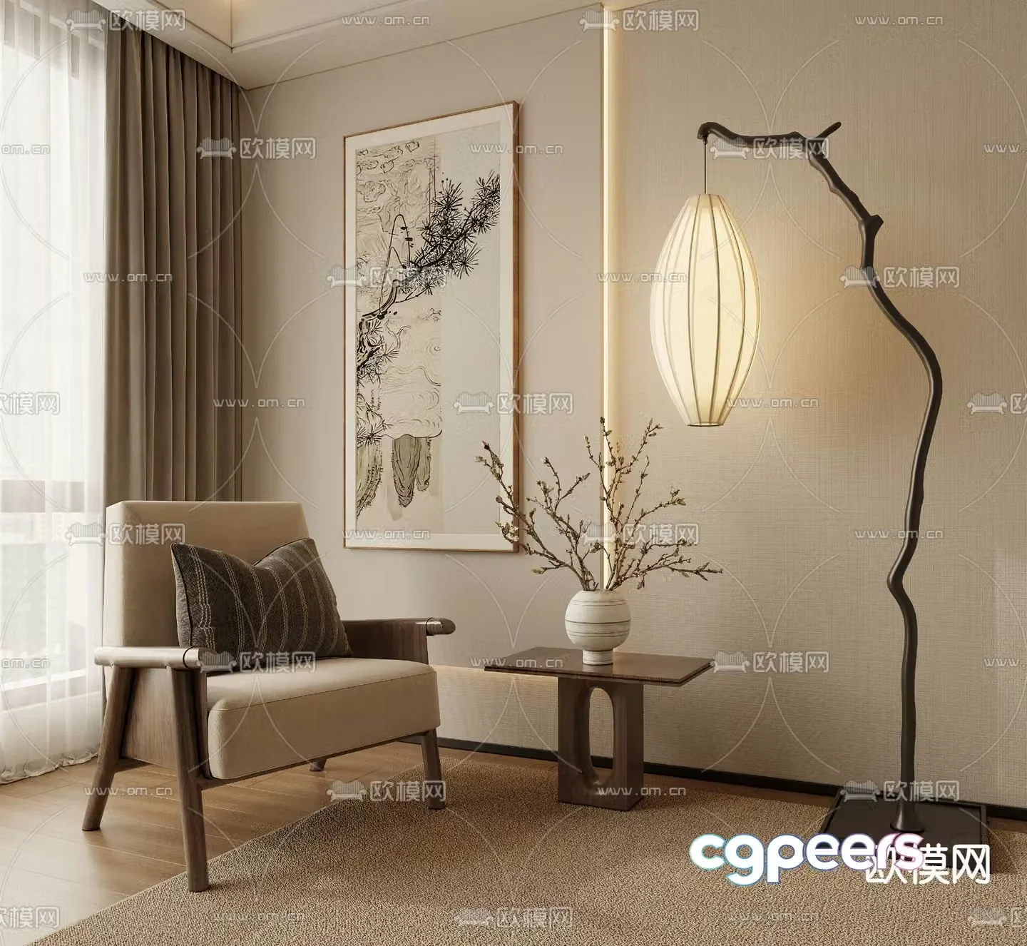 New Chinese style sofa chair leisure chair 3d model