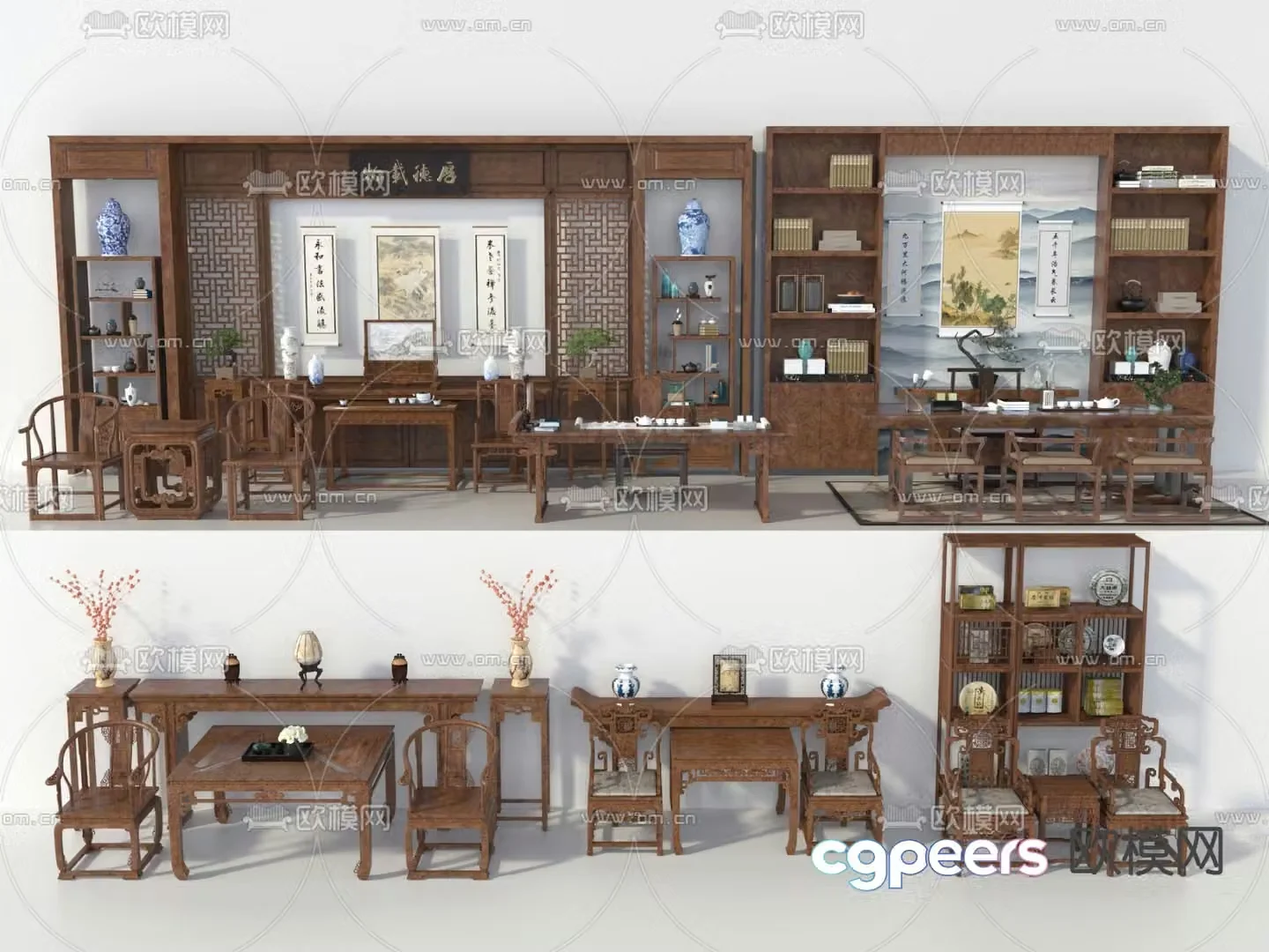 Chinese tea table and chair 3D model