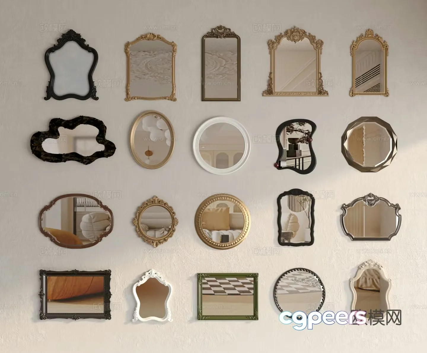 European mirror decorative mirror bathroom mirror special-shaped mirror 3D model