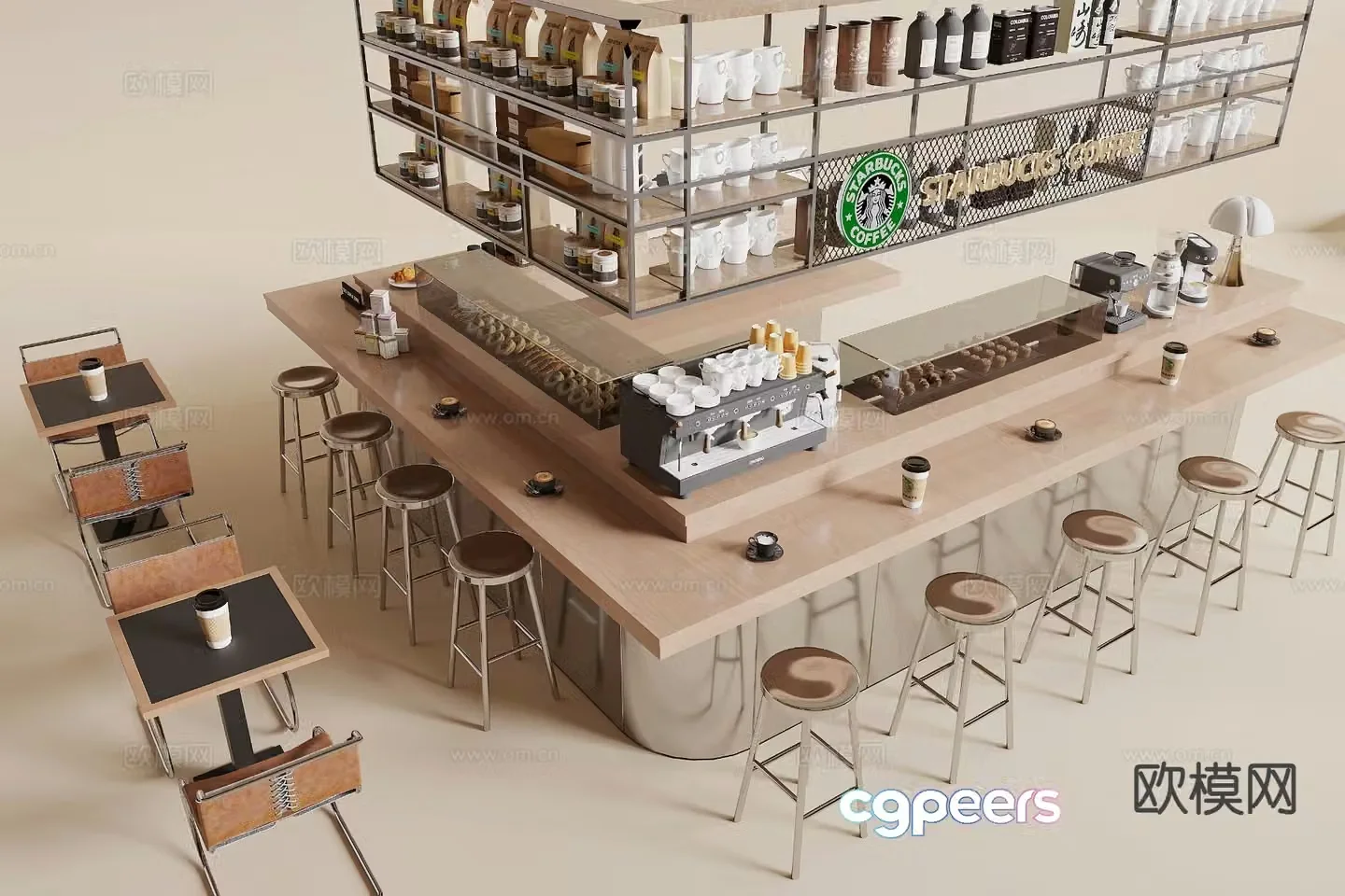 Modern cafe bar counter 3d model
