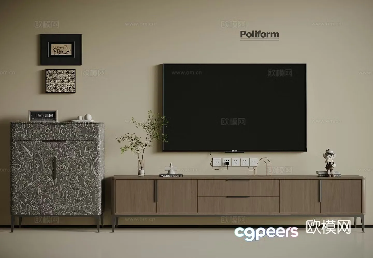 Modern Italian TV cabinet side cabinet decorative painting 3d model