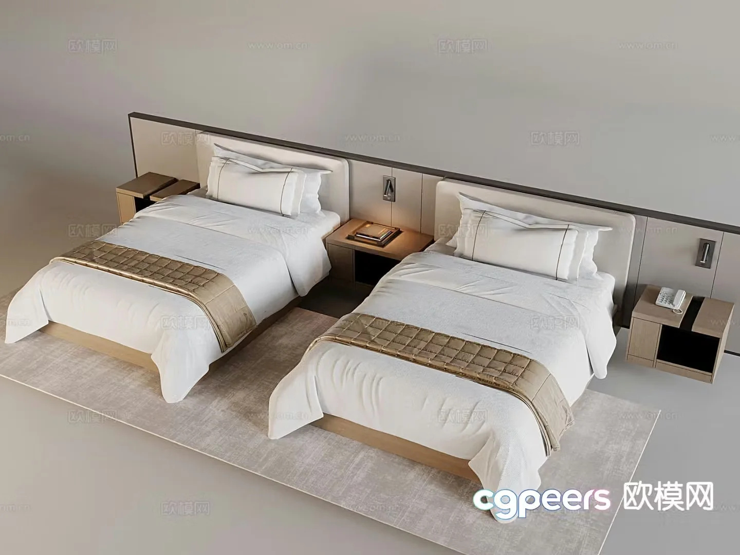 Modern solid wood single bed hotel single bed 3d model