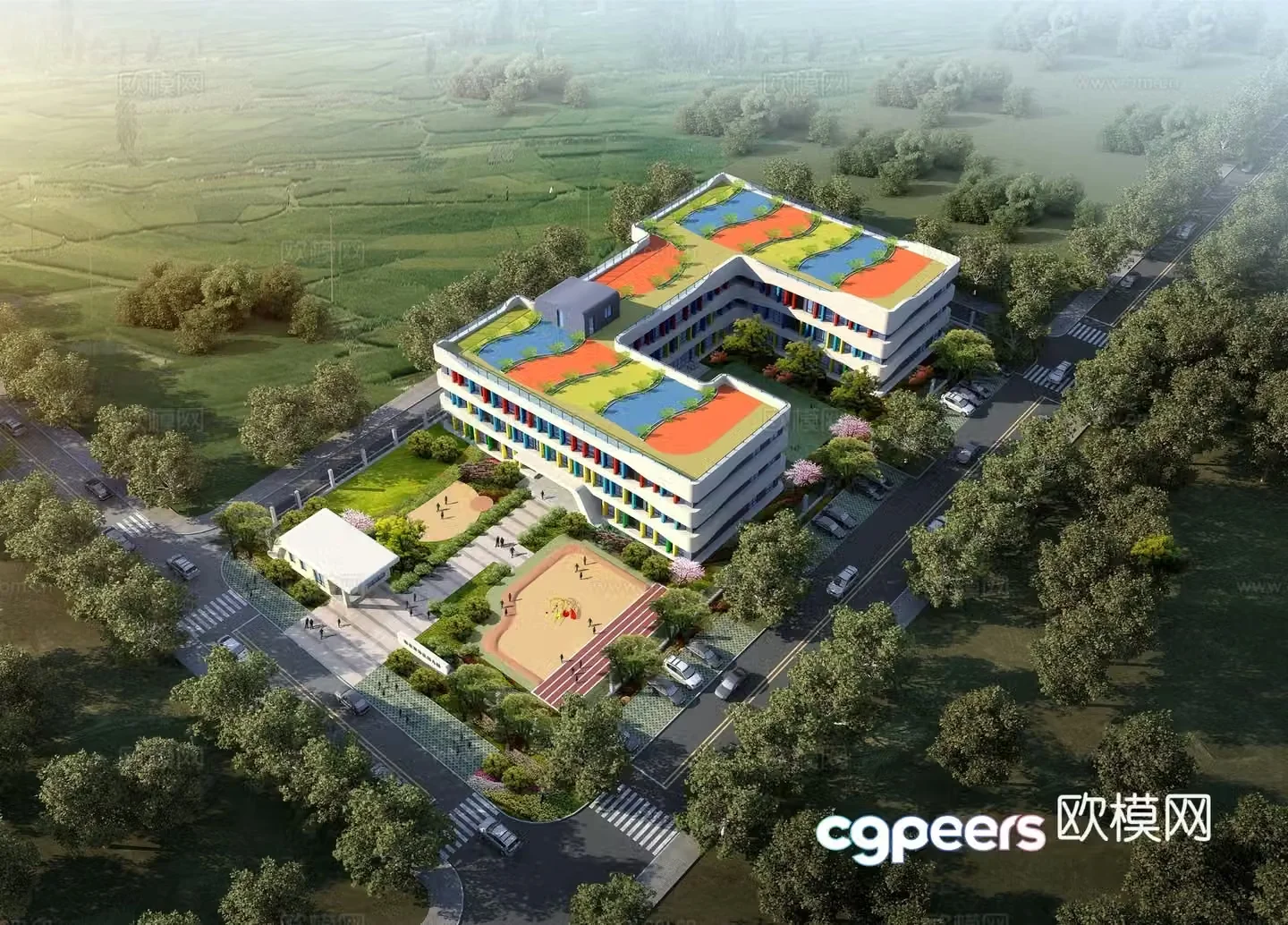 Kindergarten aerial view 3d model