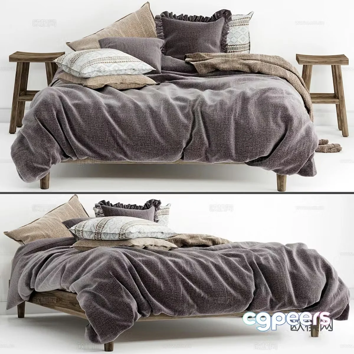 Wabi-sabi double bed 3d model