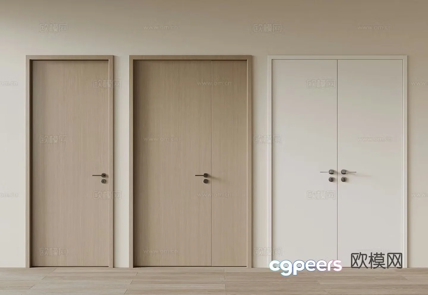 Modern single-open door mother-child door double-open door bedroom door 3D model