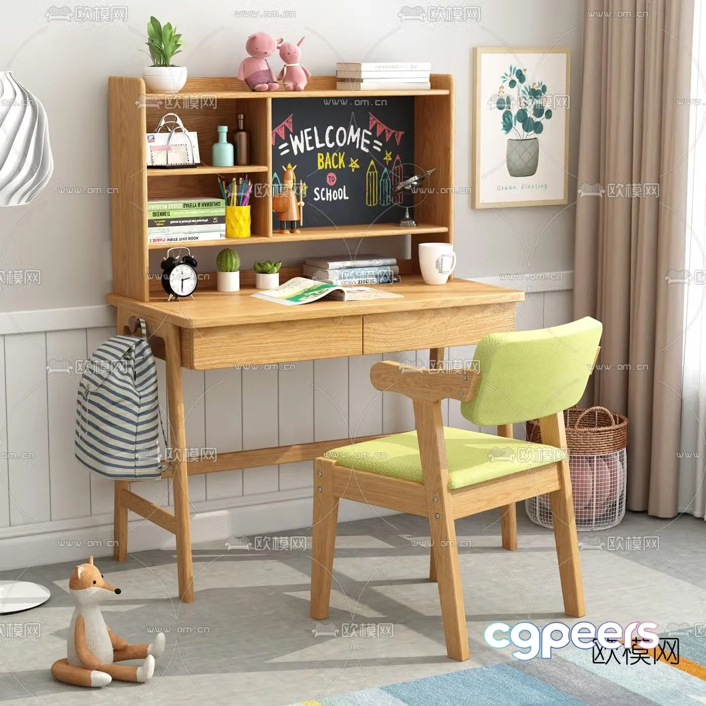 Nordic children’s desk and chair 3d model