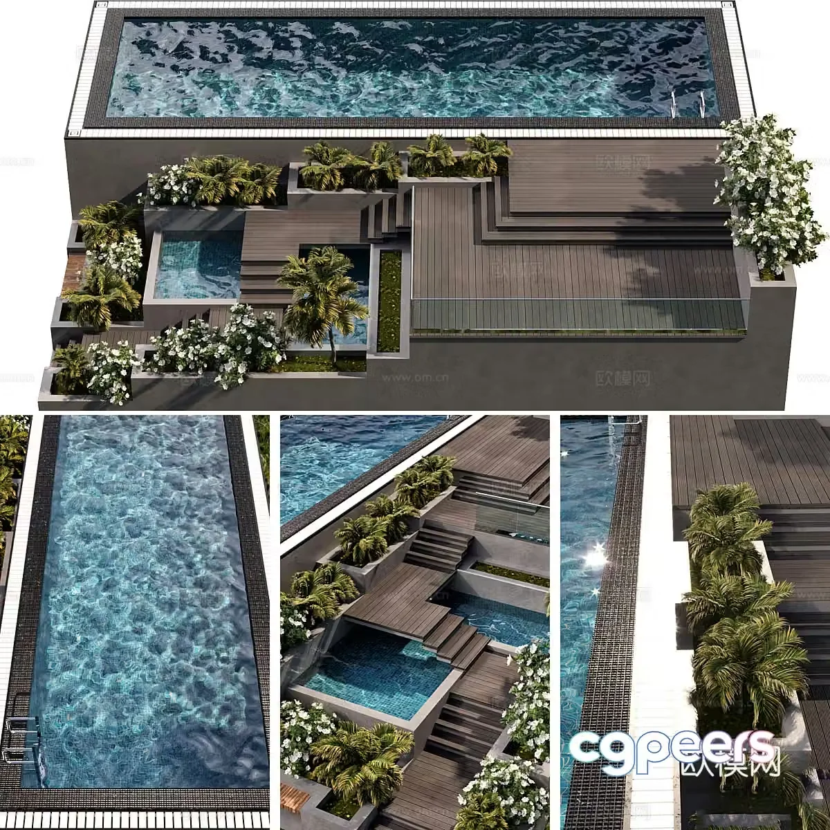 Modern Italian courtyard swimming pool 3d model